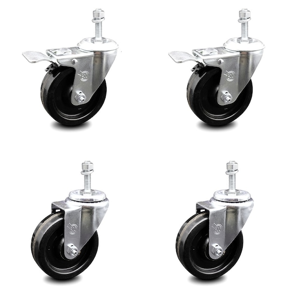 Service Caster 4 Inch Phenolic Swivel 3/8 Inch Threaded Stem Caster Total Lock Brake SCC, 2PK SCC-TSTTL20S414-PHR-381615-2-S-2 - main